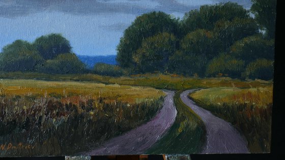 The Path Under The Moon - landscape, painting