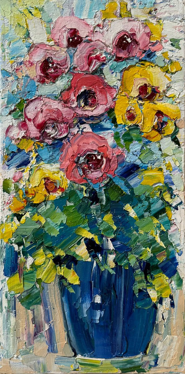 Abstract Botanical Oil Painting By Svitlana Andriichenko, 16 X 31", Sunny Morning, Original Artwork