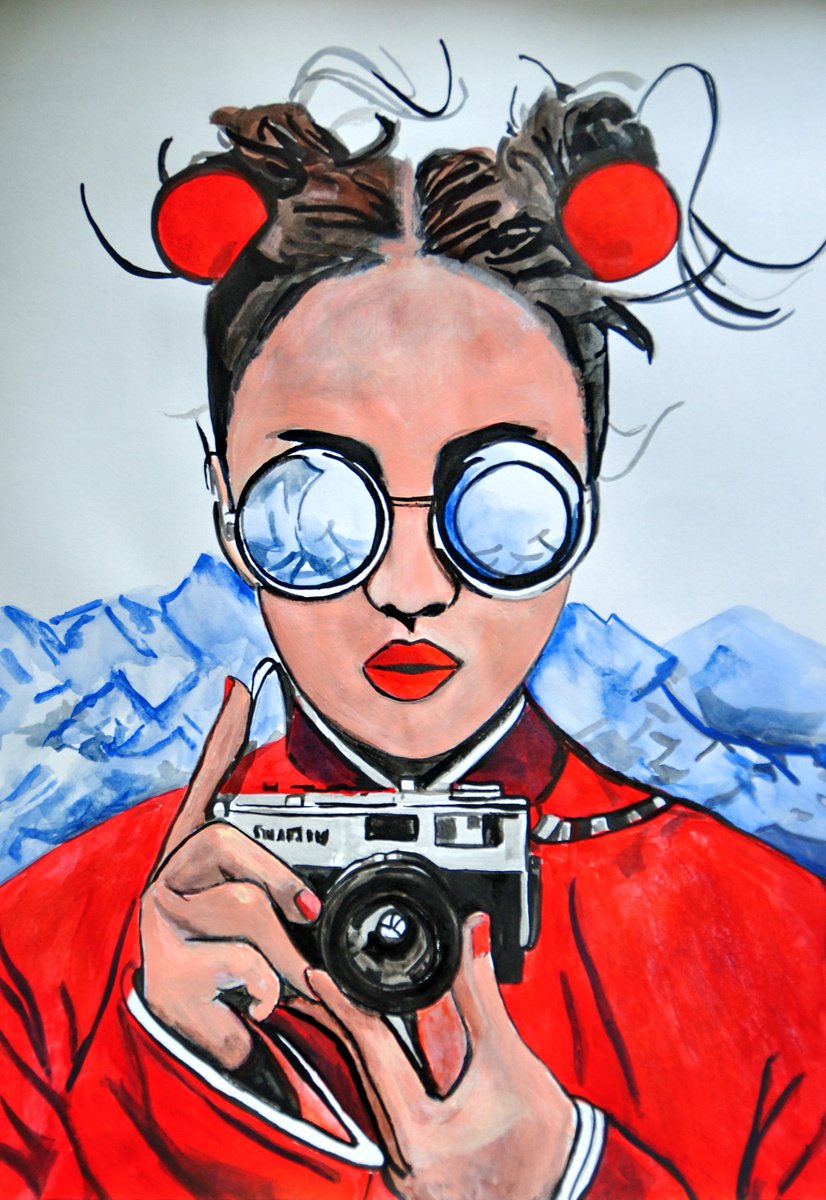 Girl with camera / 50 X 35 cm by Alexandra Djokic