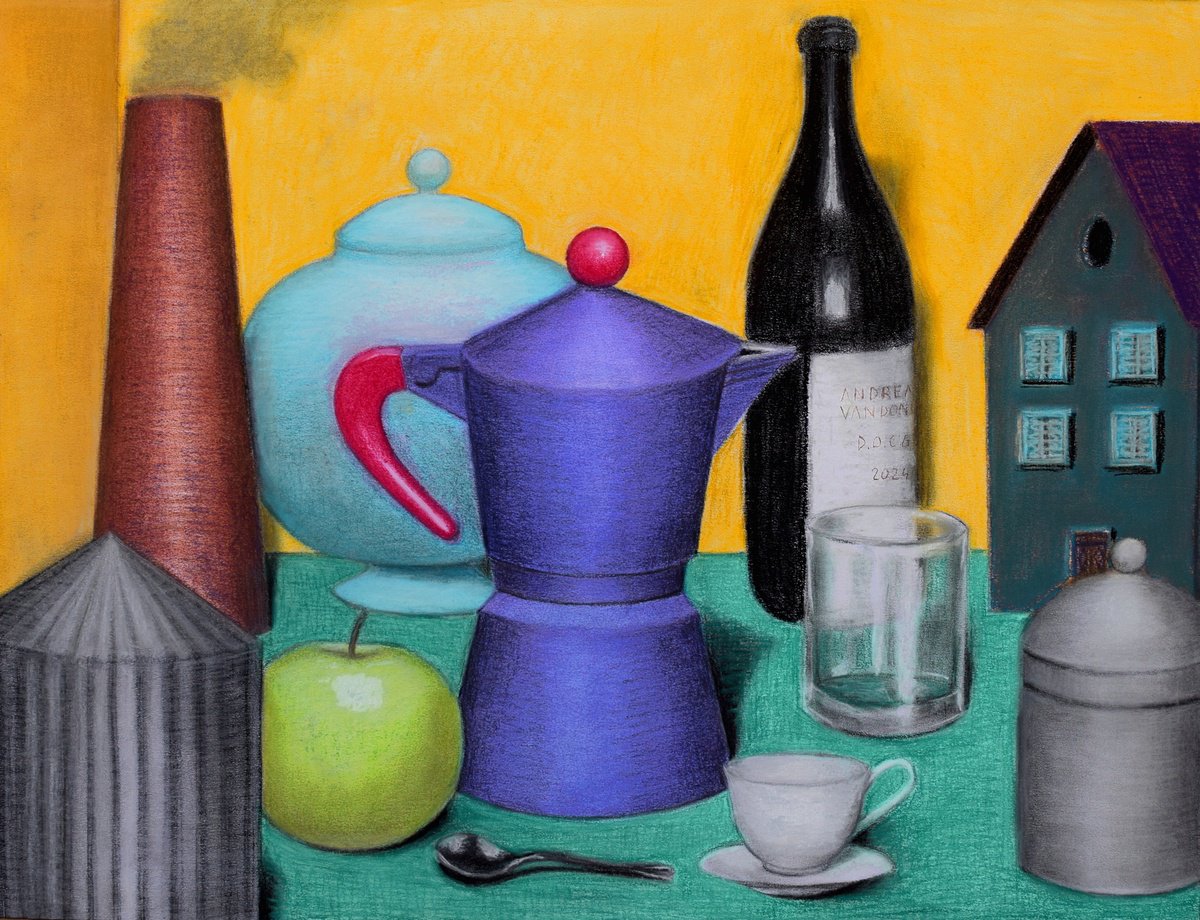 Impressionistic Still Life Pastel Drawing By Andrea Vandoni, 27 X 21, Sample Book, Original Artwork