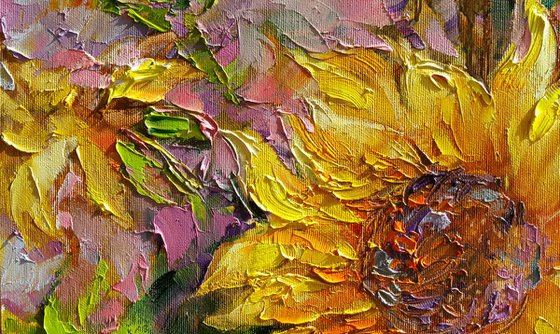 Sunflowers - Painting Oil Original, canvas, Bouquet of sunflowers, flowers sun, still life with sunflower,  impressionist artwork home decor