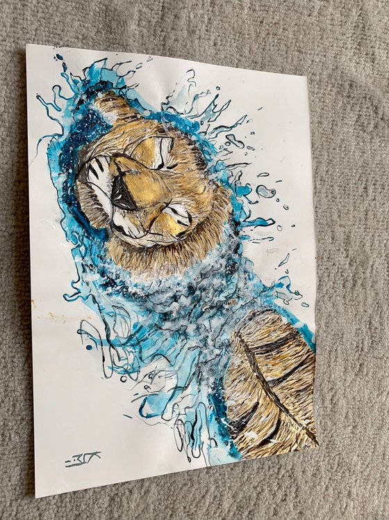 Underwater Wild Animals Painting for Home Decor, Tiger Portrait Art Decor, Artfinder Gift Ideas