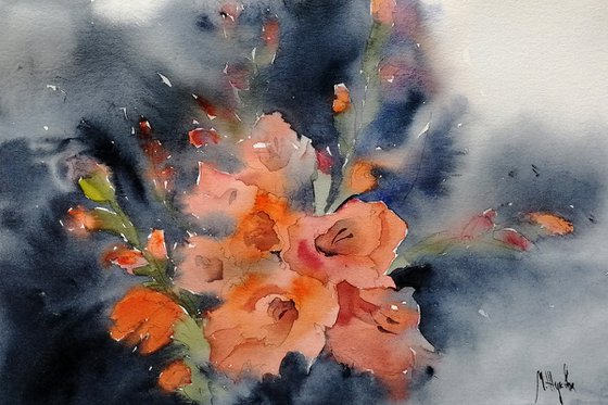 Gladiolus painting/ Red flowers art