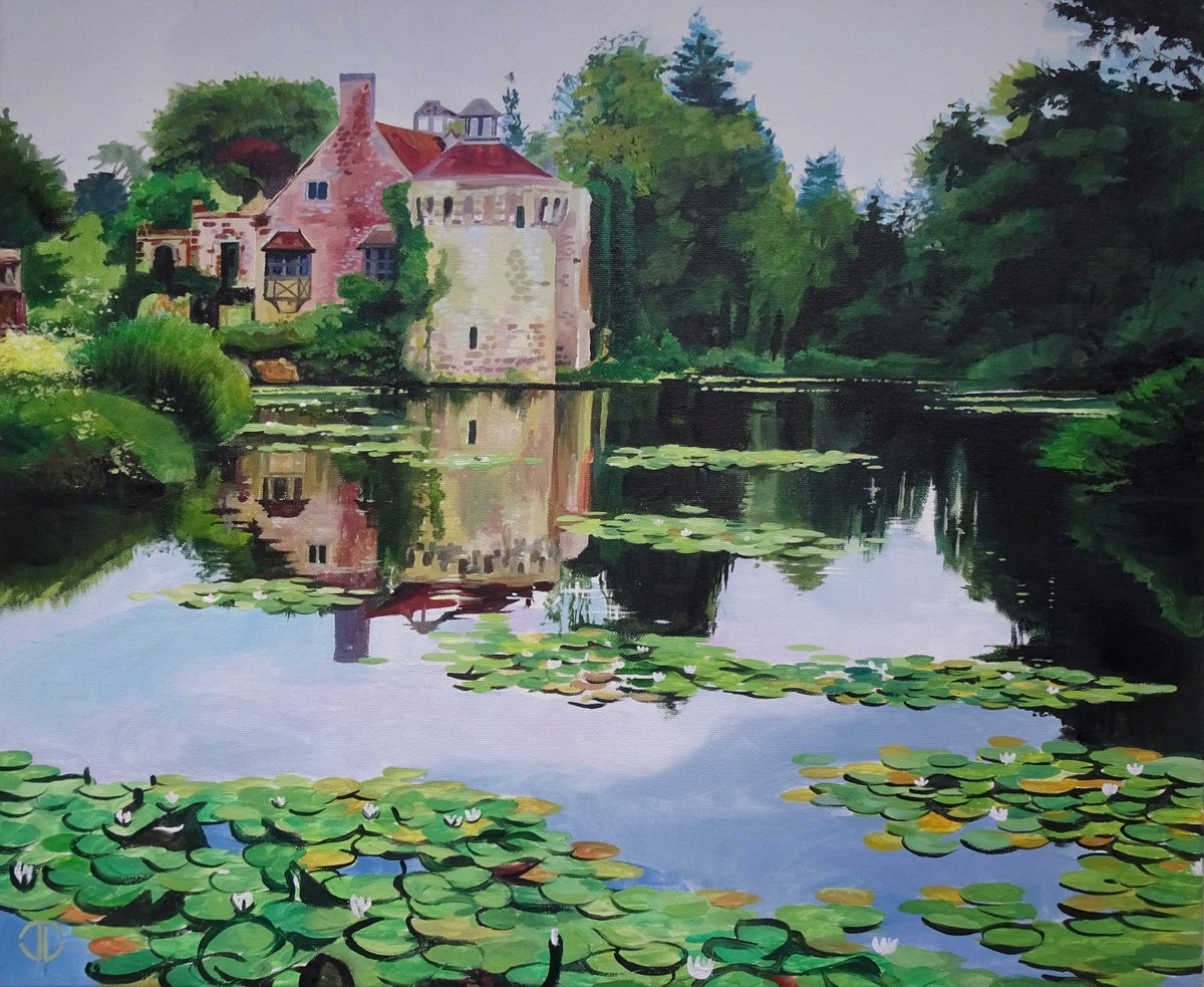 Impressionistic Landscape Acrylic Painting By Joseph Lynch, 24 X 20, Scotney Castle Kent England, Original Artwork