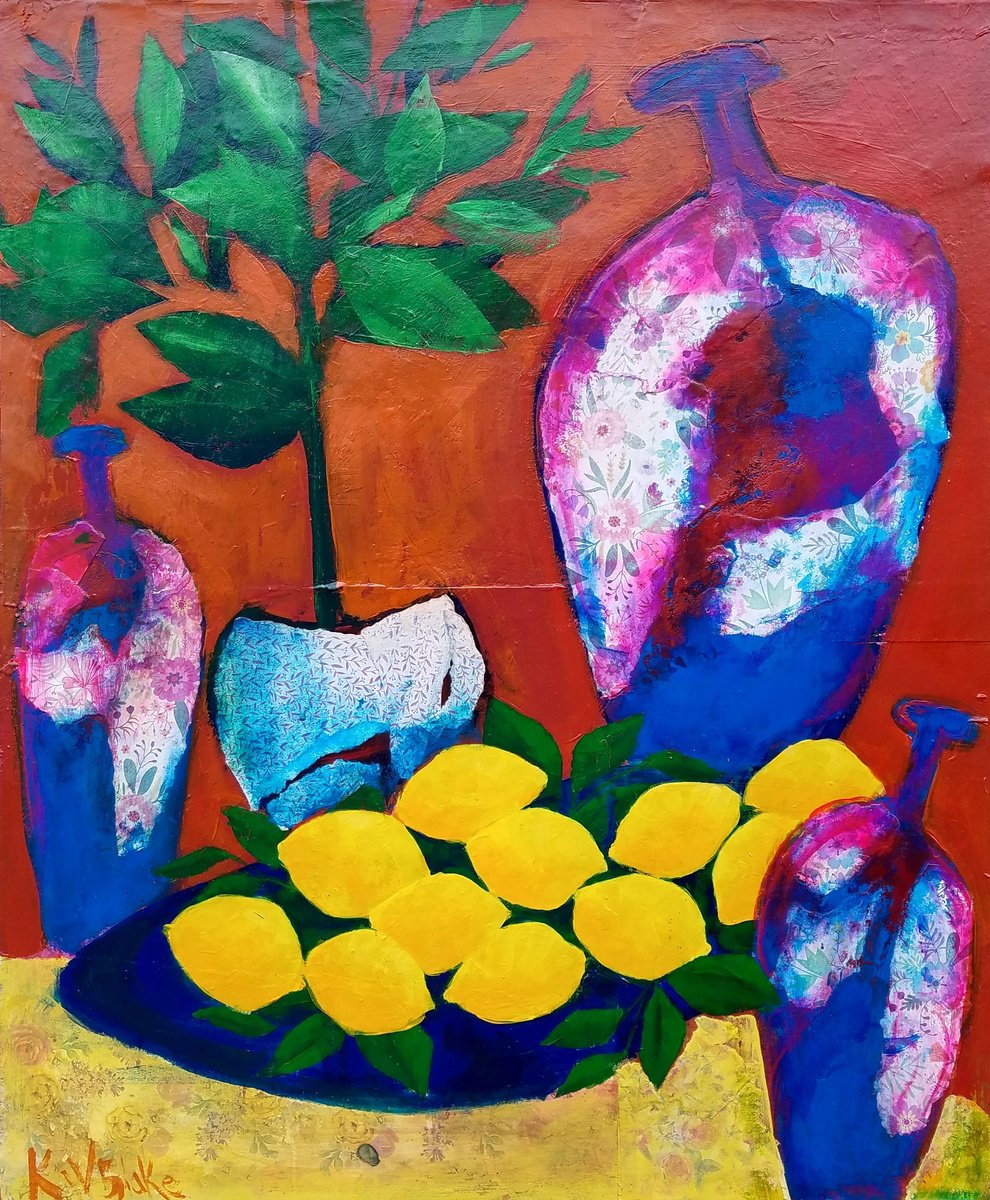 Impressionistic Still Life Painting By Kevin Blake, 20 X 24", Lemon Tree Harvest, Original Artwork