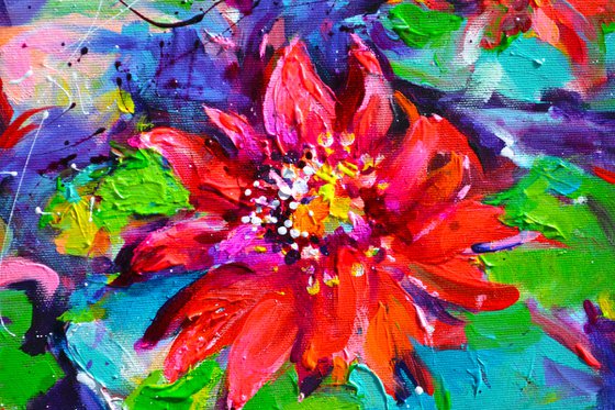 Red Water Lilies Floating on the Pond