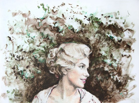 Marilyn Monroe as British lady - 19x14in contemporary minimalistic mixed media painting