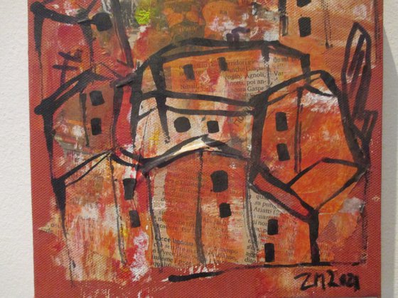 little italy mixedmedia in red