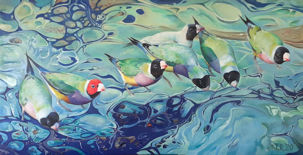 Rainbow Finches. 2020 By Tatiana Rezvaya, 42 X 22, Artwork For Sale On Artfinder