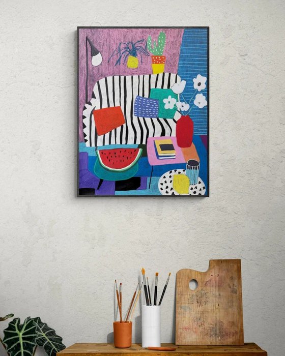 Striped interior with plants