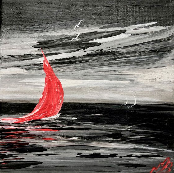 Red sail in a storm