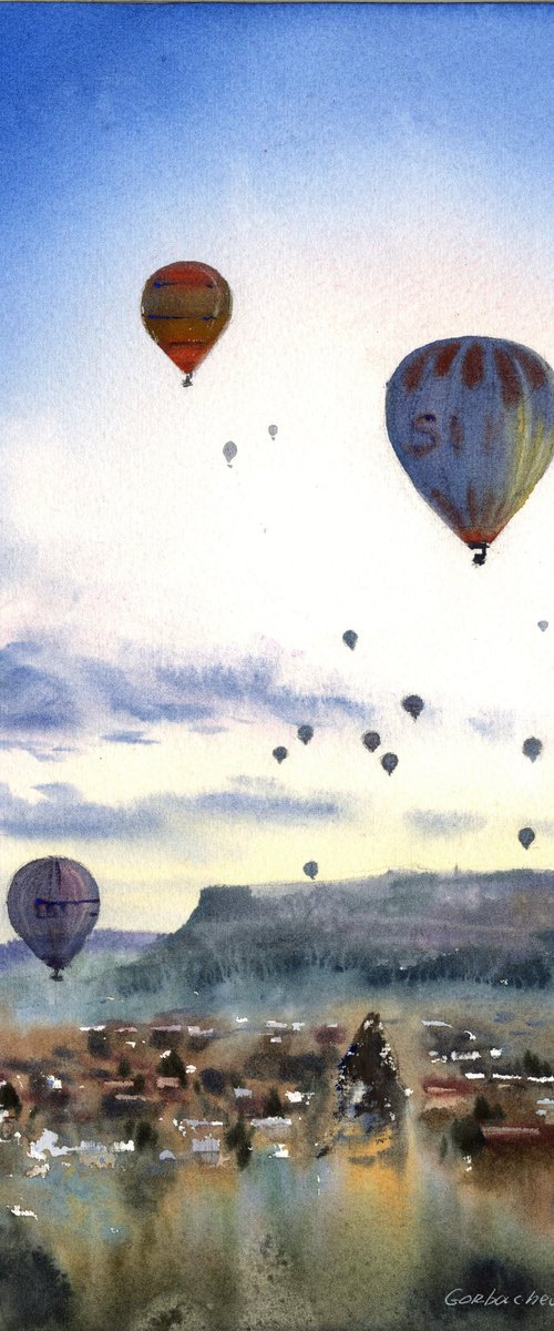 Hot air balloons in the sky over the city  Cappadocia by Eugenia Gorbacheva