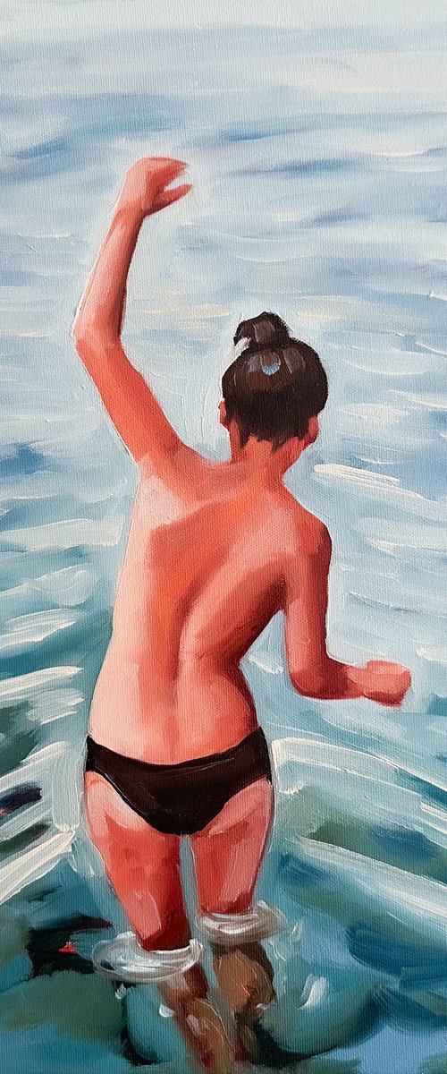 Swimming - Swimmer Woman in Ocean Painting by Daria Gerasimova