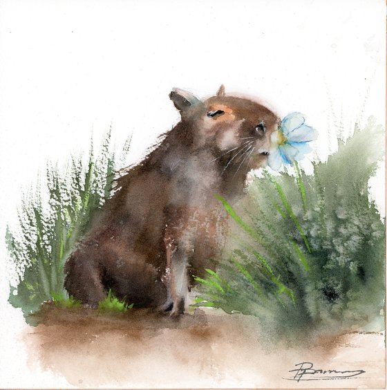 Capybara's Blue Flower