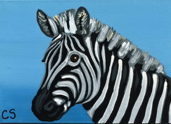 ACEO ATC Original Painting Zebra African Wildlife Art-Carla Smale