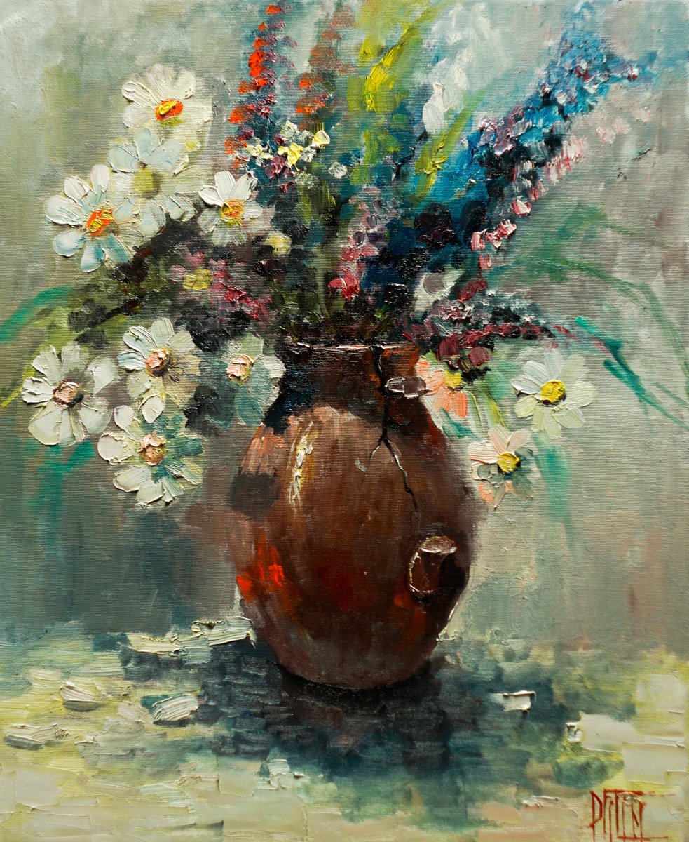 Impressionistic Still Life Oil Painting By Pavel Filin, 18 X 22", New Life, Original Artwork