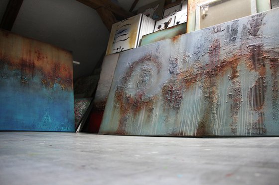 PANTA RHEI - 71" x 35.5"  * ABSTRACT PAINTING TEXTURED * HUGE ARTWORK * XXL