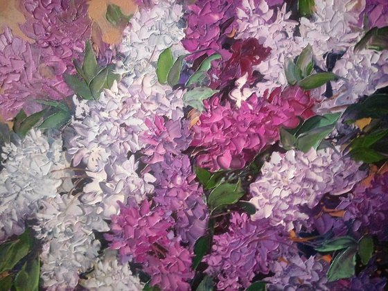 Lilacs(100x80cm, oil apinting, palette knife)
