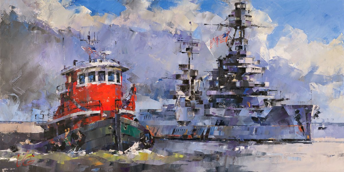 Impressionistic Landscape Oil Painting By Volodymyr Glukhomanyuk, 71 X 35", Fearless Uss Texs, Original Artwork