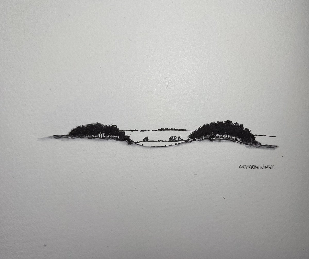 Landscape Ink Drawing By Catherine Winget, 9 X 8, Landscape English Countryside, Original Artwork