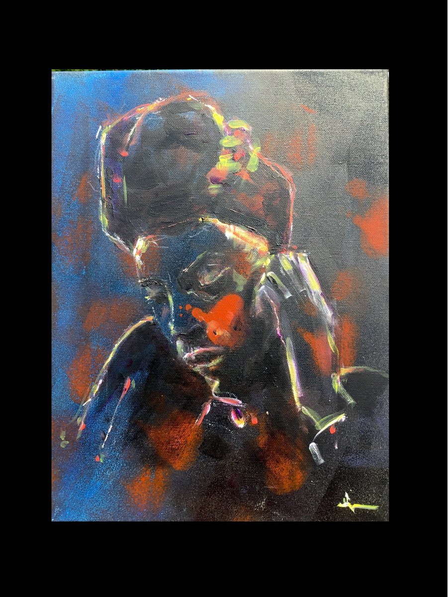 Expressive Portrait Acrylic Painting By Dominique Deve, 12 X 16, Thobile, Original Artwork