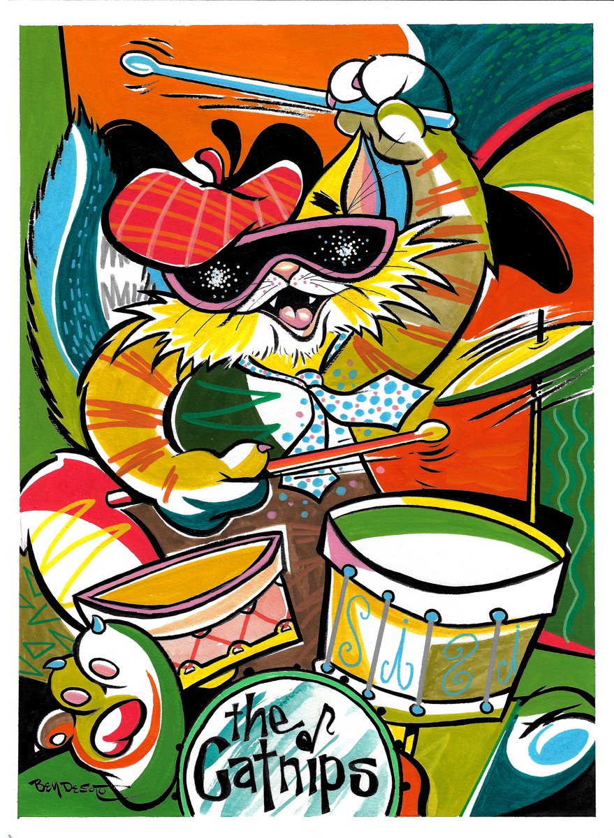 Cat Playing Drums by Ben De Soto