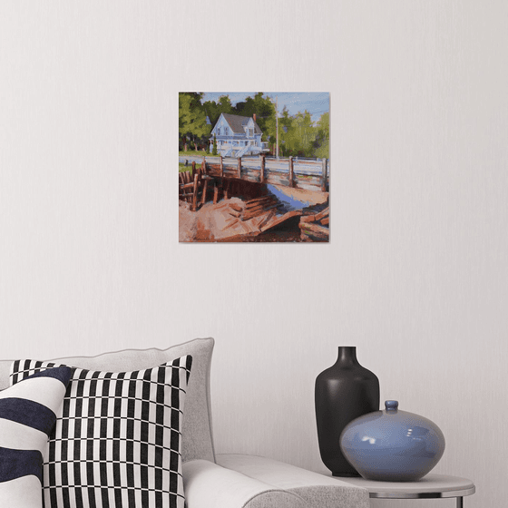 "The old bridge" - Original impressionistic style Canadian landscape painting (14x14x0.7'')