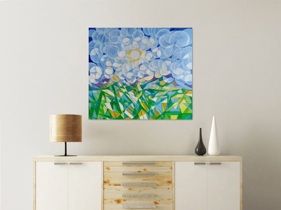 Morning (80x90cm, cubism, oil painting, ready to hang)