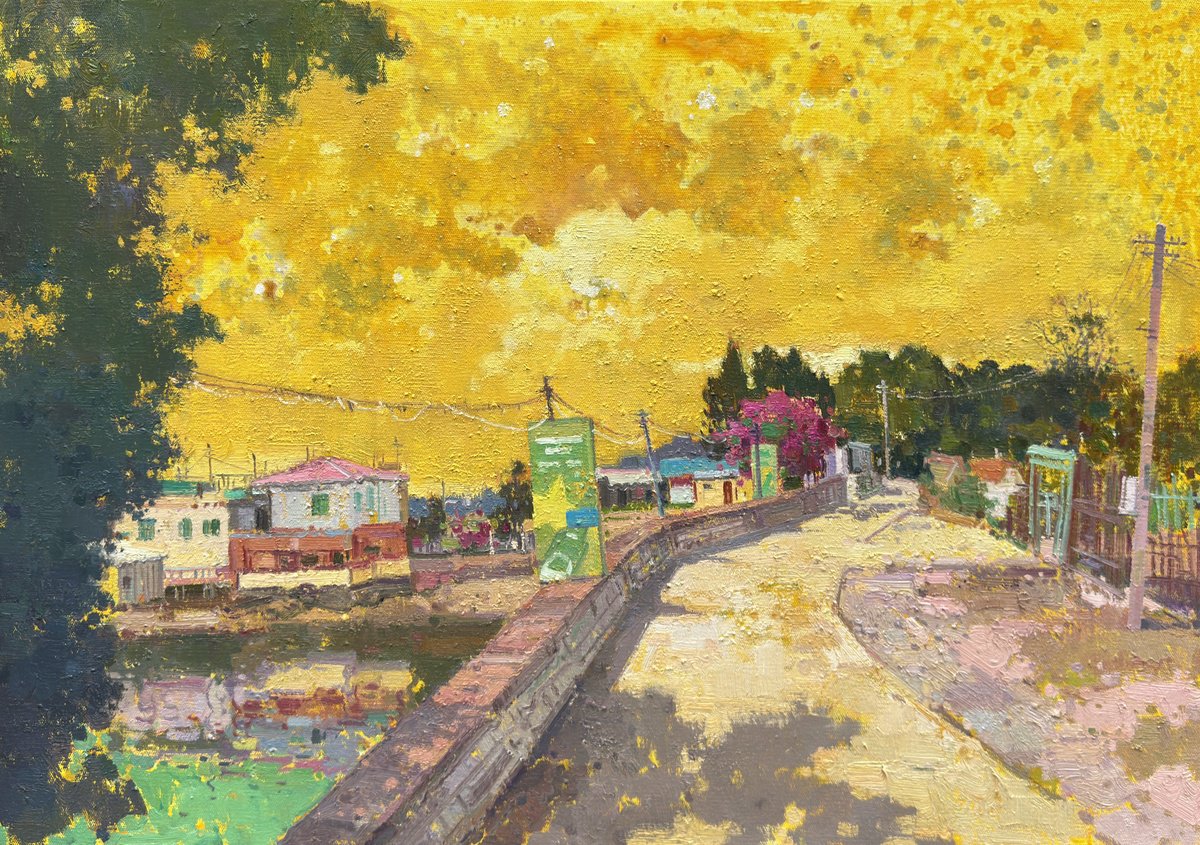 Impressionistic Landscape Oil Painting By Jianzhe Chon, 39 X 28, Road To The Town 241, Original Artwork