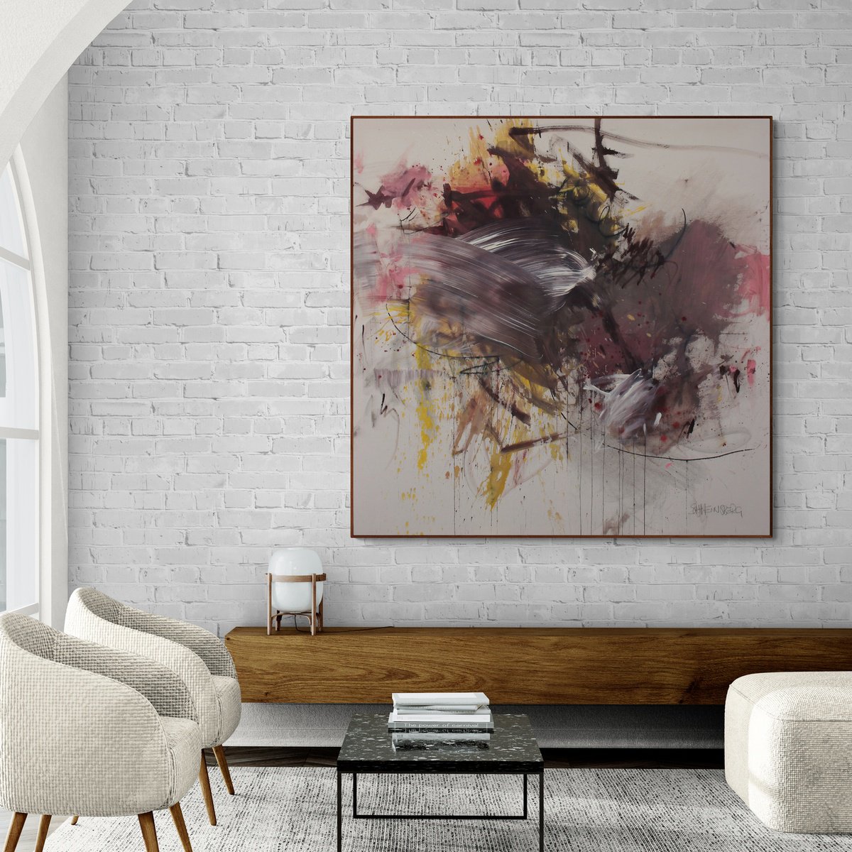 Expressive Abstract Painting By Daniela Schweinsberg, 61 X 61, Velvet Evening Glow, Original Artwork