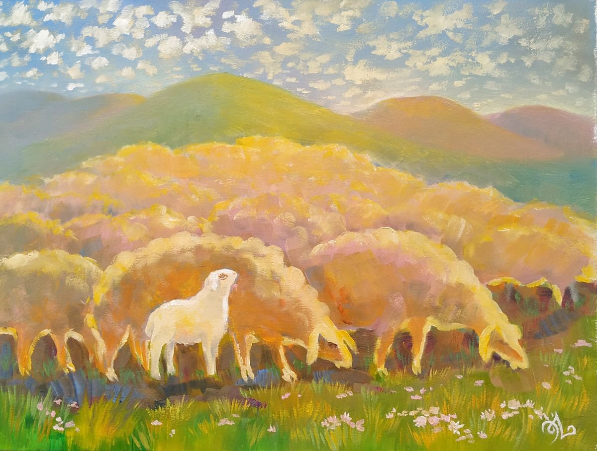 Impressionistic Animal Oil Painting By Elina Vetrova, 16 X 12, Sheep, Original Artwork