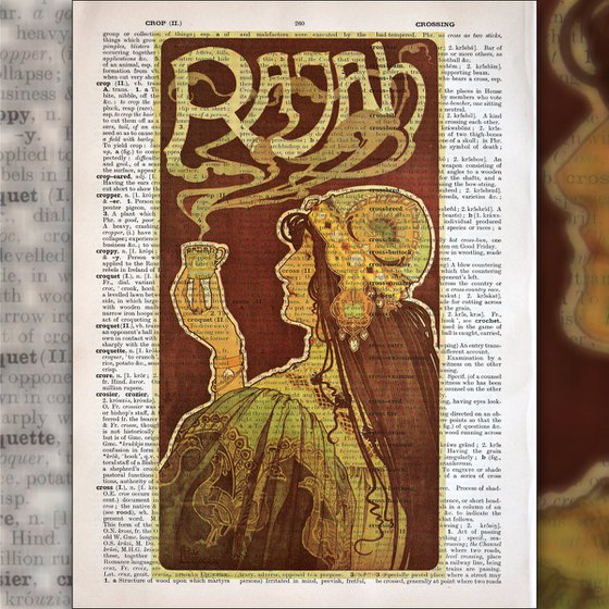 Rajah - Collage Art Print on Large Real English Dictionary Vintage Book Page