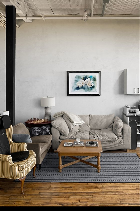 White roses, original watercolour painting