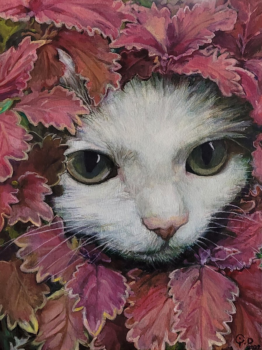 In the Leaves, Contemporary Original Oil Painting, Animal, 2022 by QI Debrah