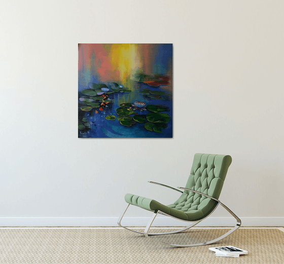 " Water Lilies " - 80 x 80cm Original Oil Painting