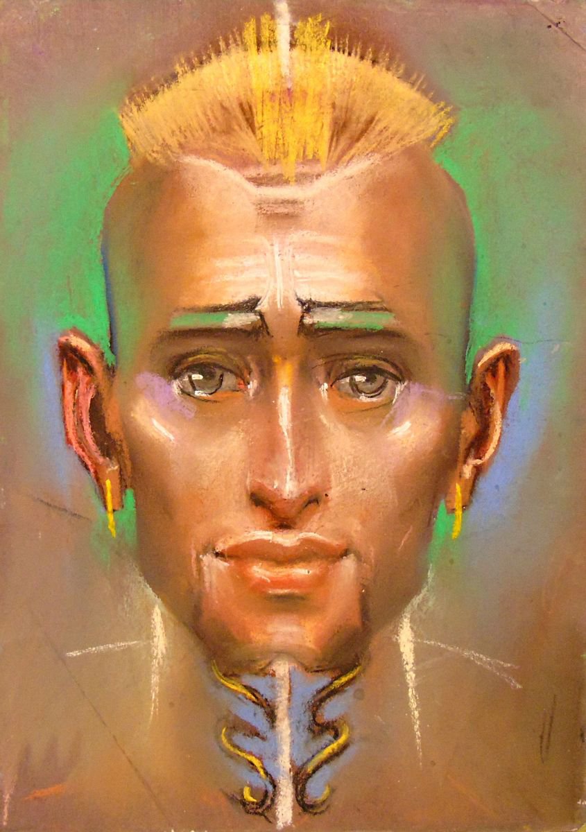 Portrait Pastel Drawing By Yuri Zelonuy, 12 X 17", Stranger 28, Original Artwork
