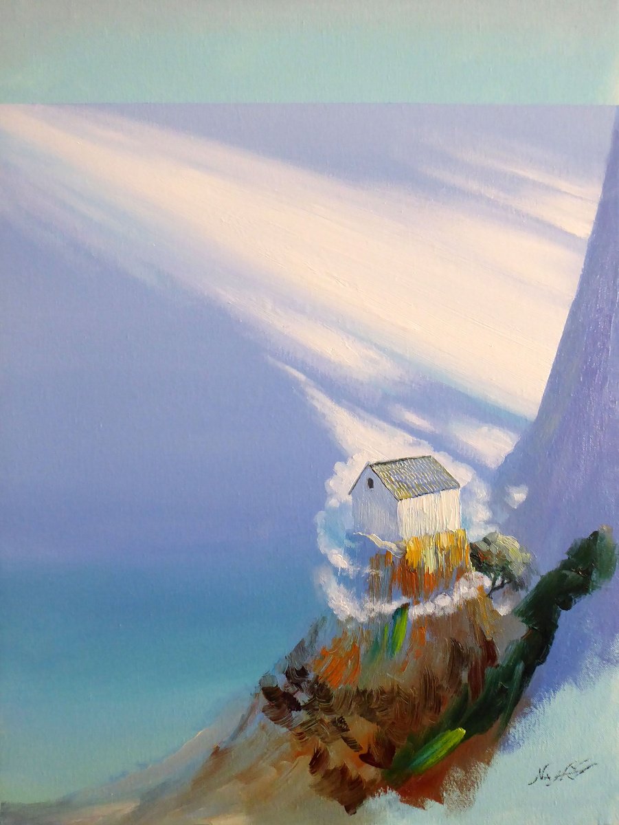 Impressionistic Landscape Oil Painting By Narek Hambardzumyan, 18 X 24", Mysterious, Fog Over Water, Original Artwork