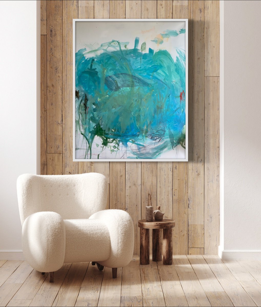 Expressive Abstract Acrylic Painting By Olga Pascari, 31 X 39", In Thought, Original Artwork