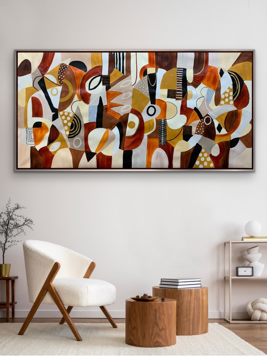 Organic Abstract Acrylic Painting By Rashna Hackett, 72 X 37", Down To Earth, Original Artwork