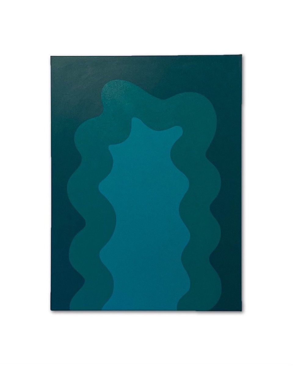 Organic Abstract Acrylic Painting By Shadia Sabagh, 18 X 24", Turquoise, Original Artwork