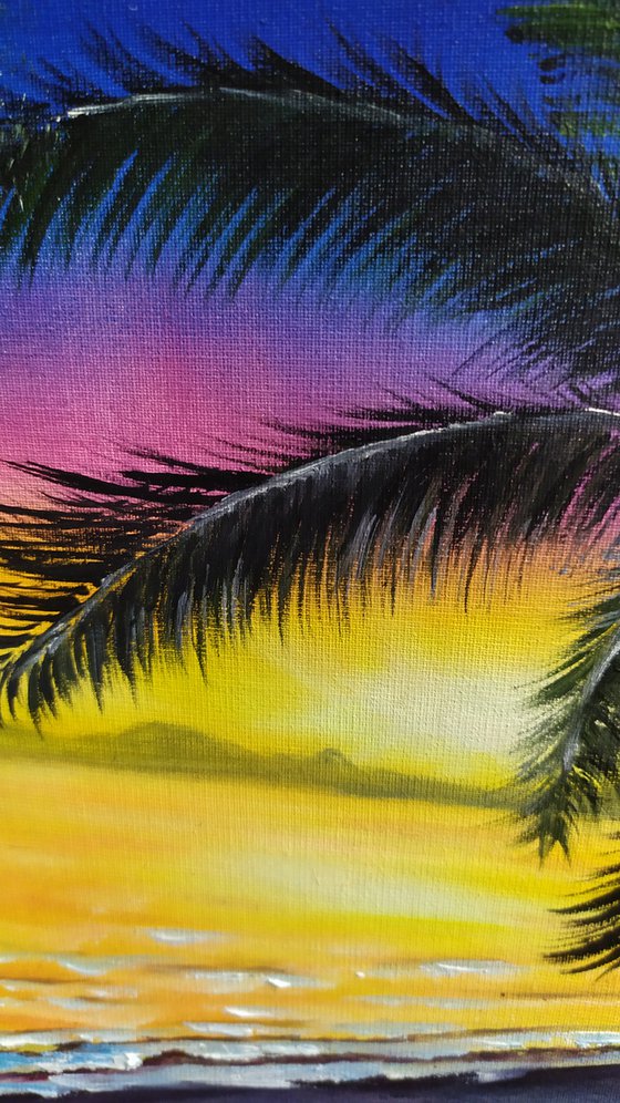 On the island, original landscape palms oil painting, Gift, art for home