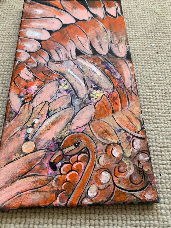 Flamingo Abstract Painting, Animals and Birds Home Decor, Artfinder Gift Ideas Wall Art Decor Pink Orange Patterned Original Art