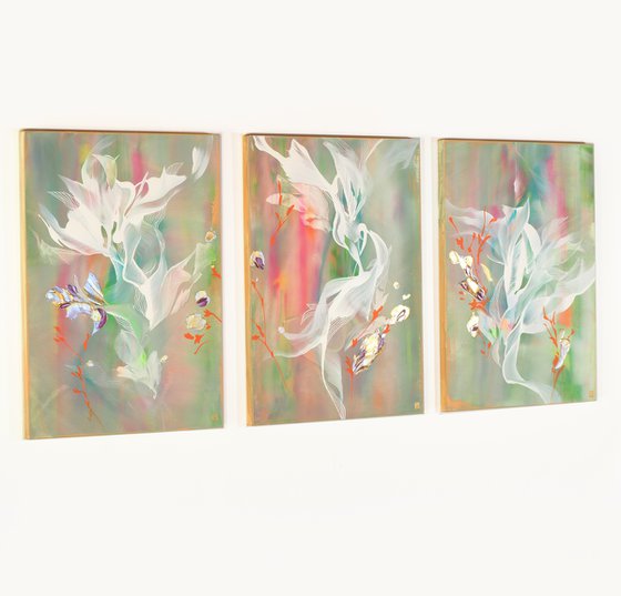 Movement Study in Pastel Chroma Triptych