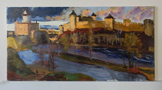 Two fortresses at sunset, Ivangorod & Narva