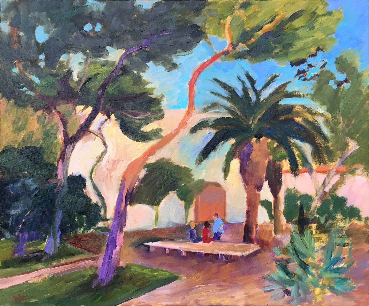 WANT TO MEET ME?:) (Vieste. Parco Comunale) - expressive Italian cityscape with green palm... by Irene Makarova
