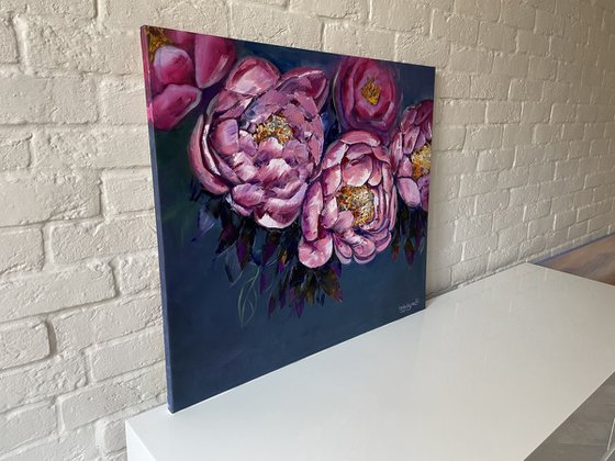 "Pink peonies". Flowers original oil painting