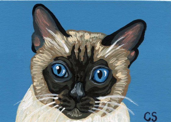 ACEO ATC Original Painting Siamese Cat Pet Art-Carla Smale