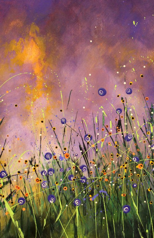 "Magnetic Spell" - Large original abstract floral painting by Cecilia Frigati