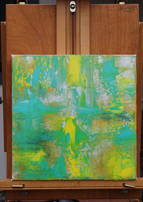 Small Teal Yellow Silver Abstract