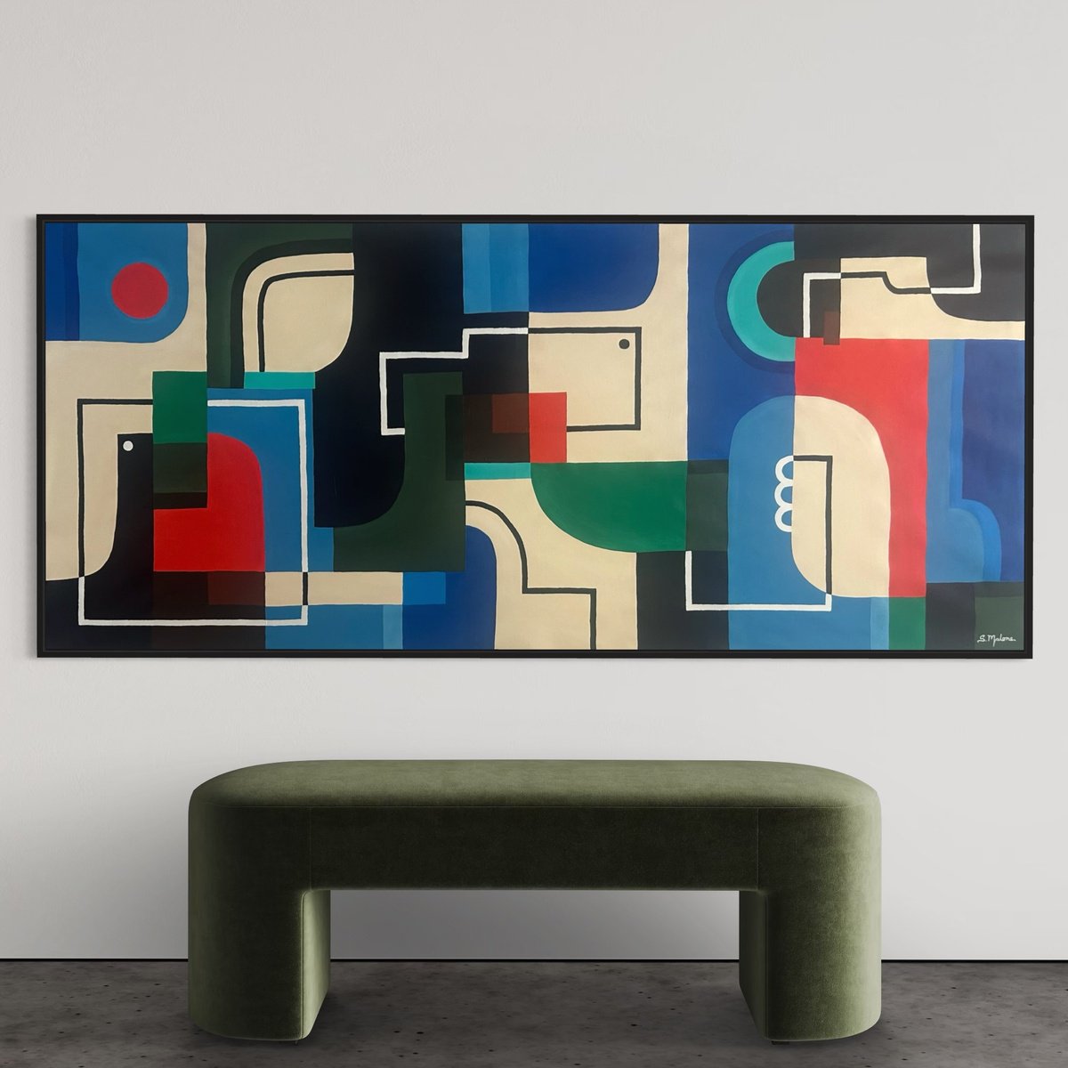 Geometric Abstract Acrylic Painting By Samantha Malone, 79 X 35", Geometric Dreamscape, Original Artwork